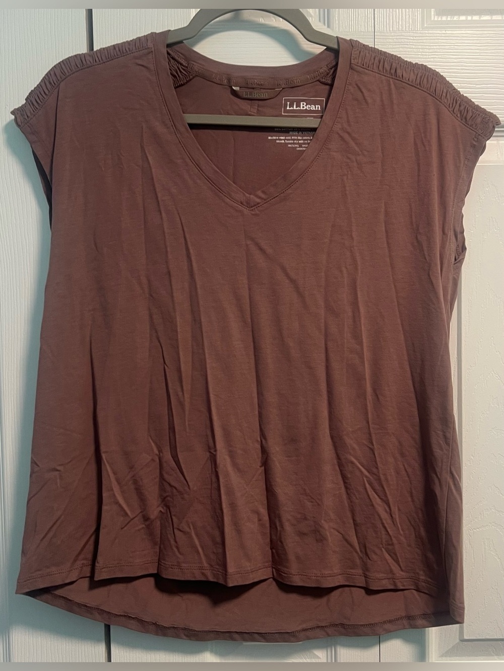 L.L. Bean Mauve V-Neck Cap Sleeve Tee